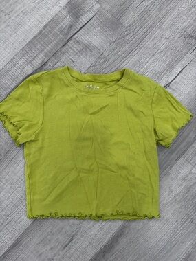 Girls' Lime Green Ruffle-Edge Short Sleeve Tee